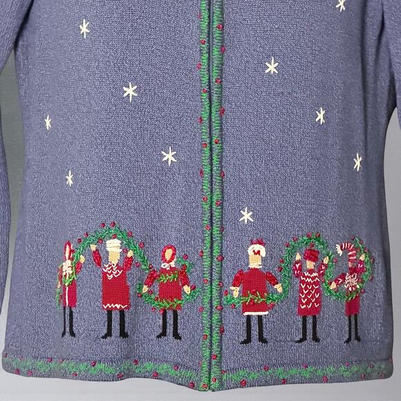 Appleseed’s Vintage Holiday Cardigan Size M Zip Up Embroidered Christmas Sweater - Picture 5 of 8